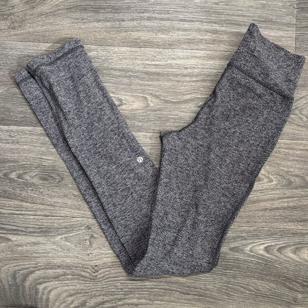Lululemon Skinny Will Yoga Pants 6 Giant Herringbone Gray High Rise Leggings